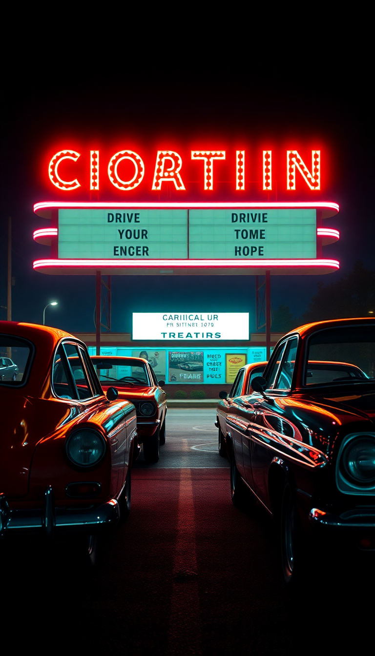 Drive-in Movie Theater Night Classic Photorealistic Wallpaper
