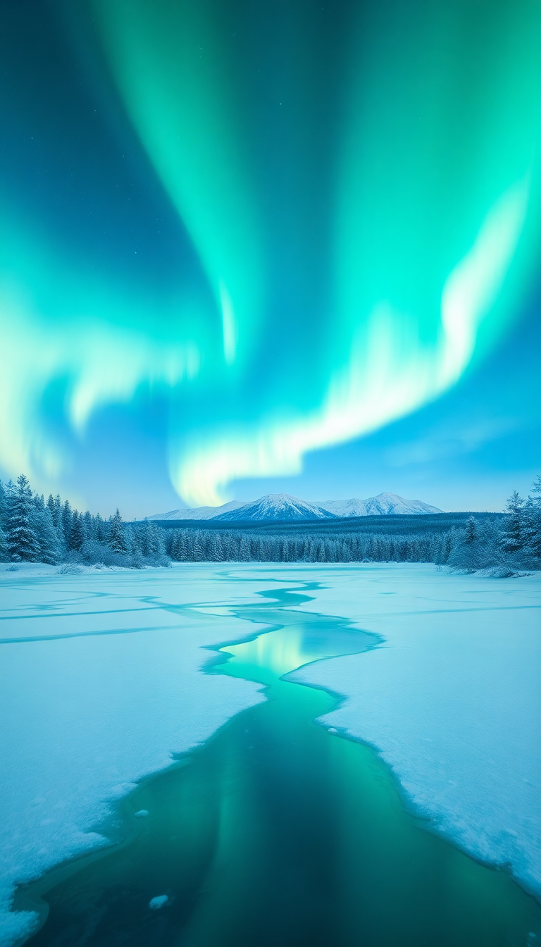 Winter Northern Lights Over Frozen Photorealistic Wallpaper