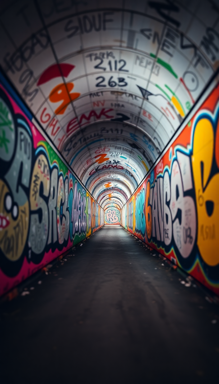 Graffiti Tunnel Perspective Vanishing Point Photorealistic Wallpaper