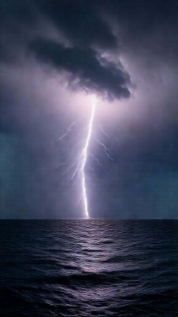Lightning Storm Over Dark Ocean Photorealistic Wallpaper