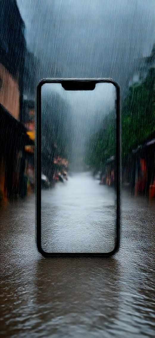 Monsoon Rain Heavy Downpour Street Photorealistic Wallpaper