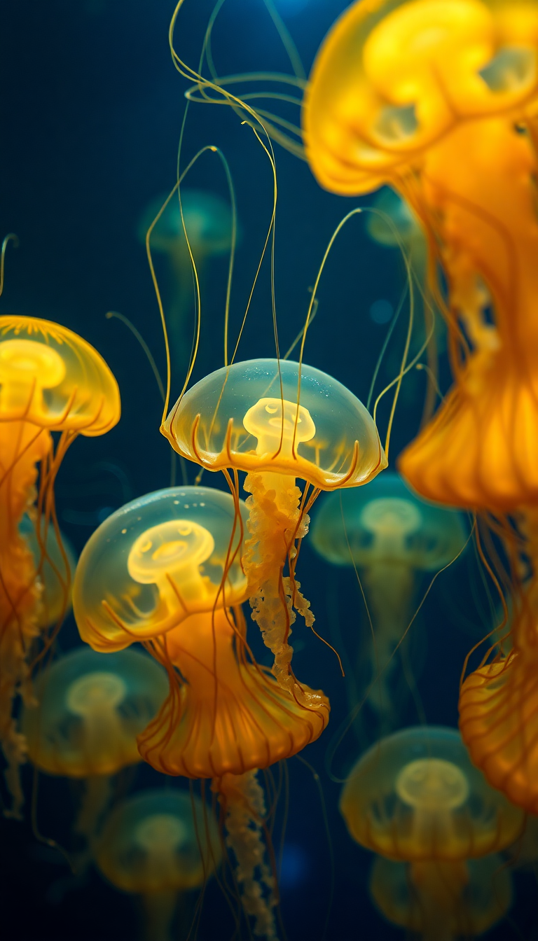 School Of Jellyfish Pulsing Glowing Photorealistic Wallpaper