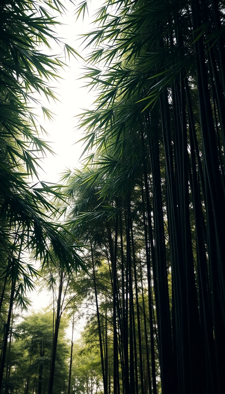 Bamboo Grove Swaying In Wind Minimalist Wallpaper