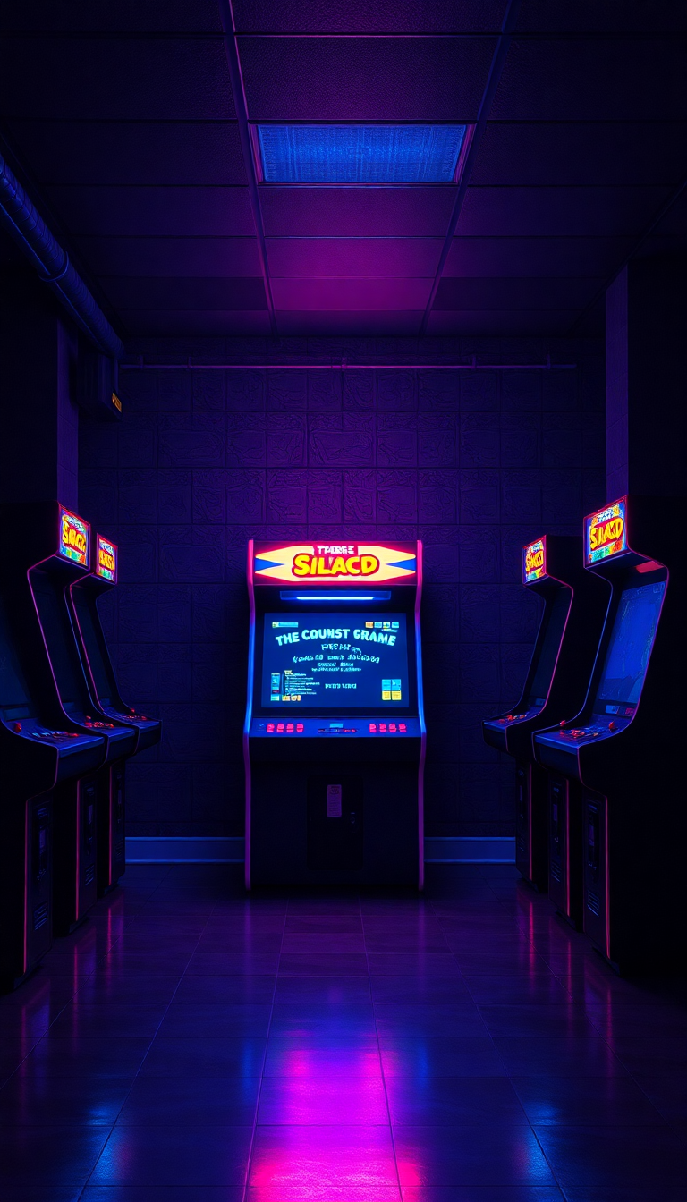 Old Arcade Machines Dark Room Photorealistic Wallpaper