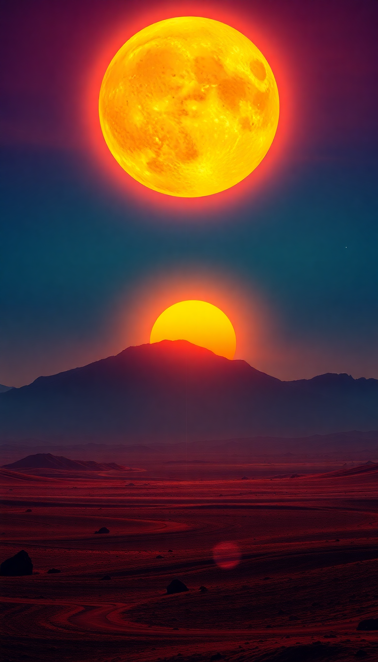 Alien Sunrise Three Suns Different Digital art Wallpaper