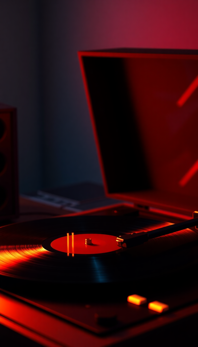 Vinyl Record Player Warm Lighting Photorealistic Wallpaper