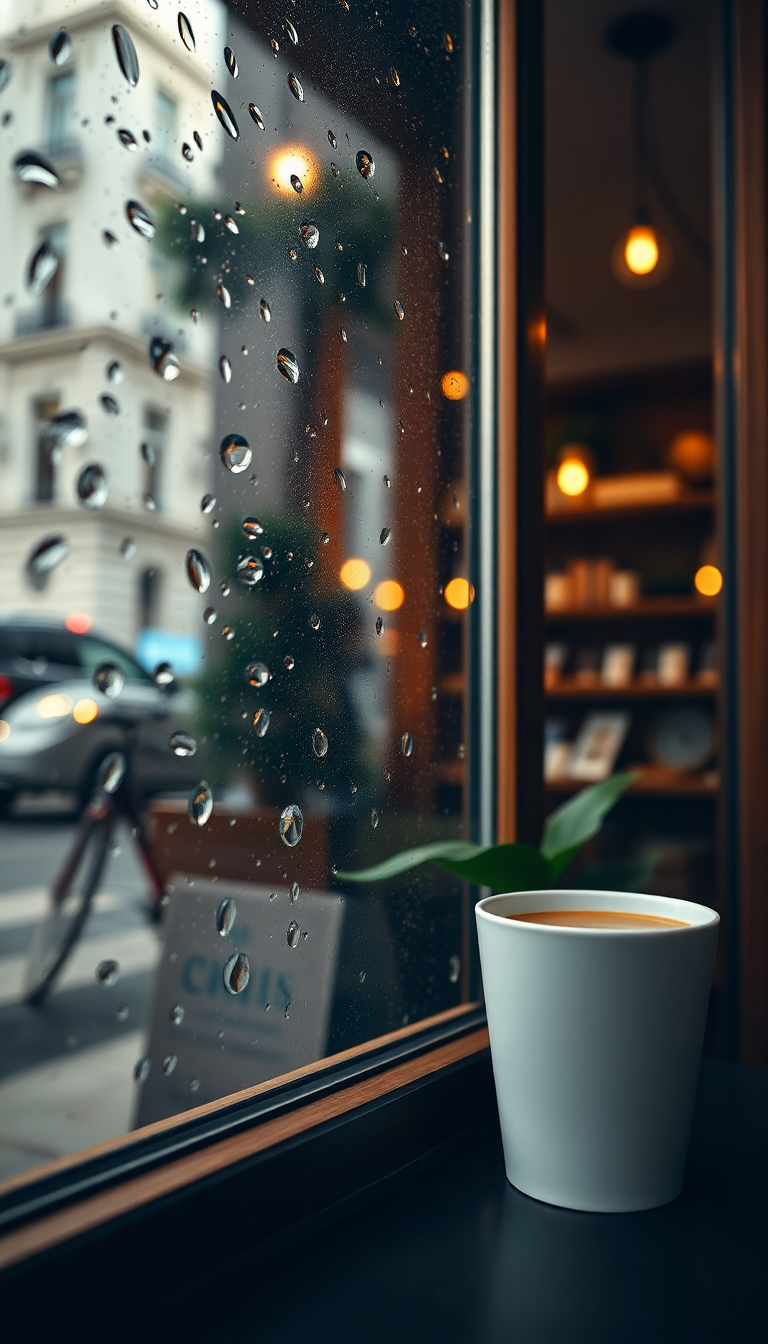 Coffee Shop Window Rain Outside Aesthetic Wallpaper