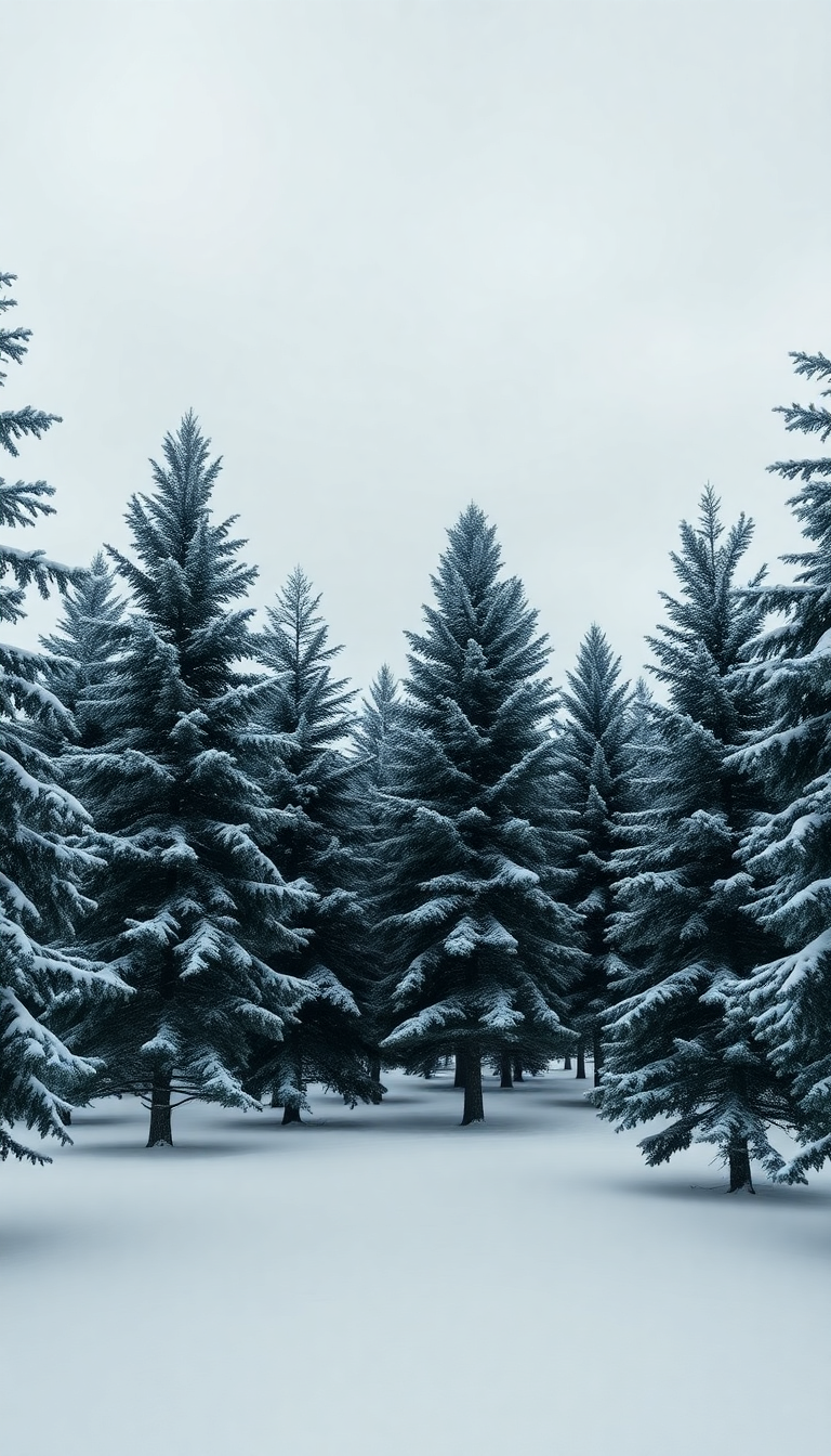 Winter First Snow Pine Trees Photorealistic Wallpaper