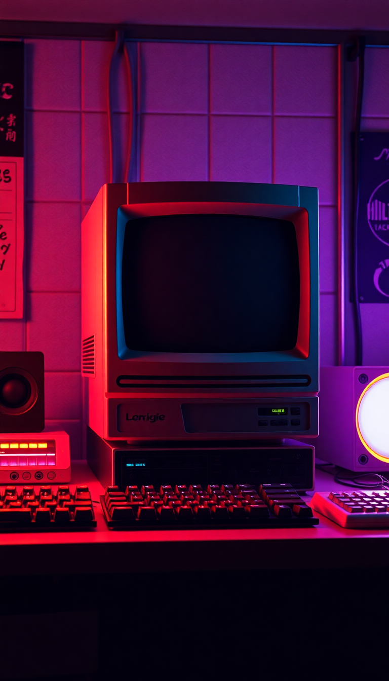 Retro Computer Setup 90s Aesthetic Photorealistic Wallpaper