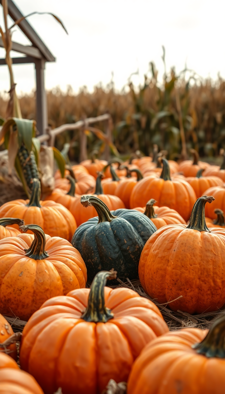 Autumn Harvest Pumpkins Corn Farm Photorealistic Wallpaper