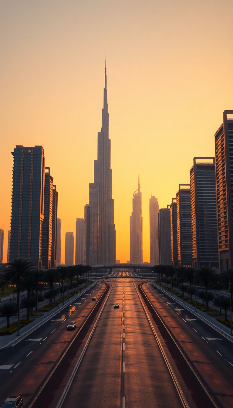 Dubai Skyline Futuristic Towers Sunset Photorealistic Wallpaper