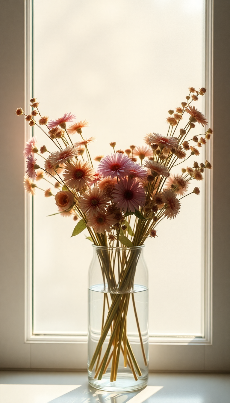 Dried Flowers In Glass Vase Aesthetic Wallpaper
