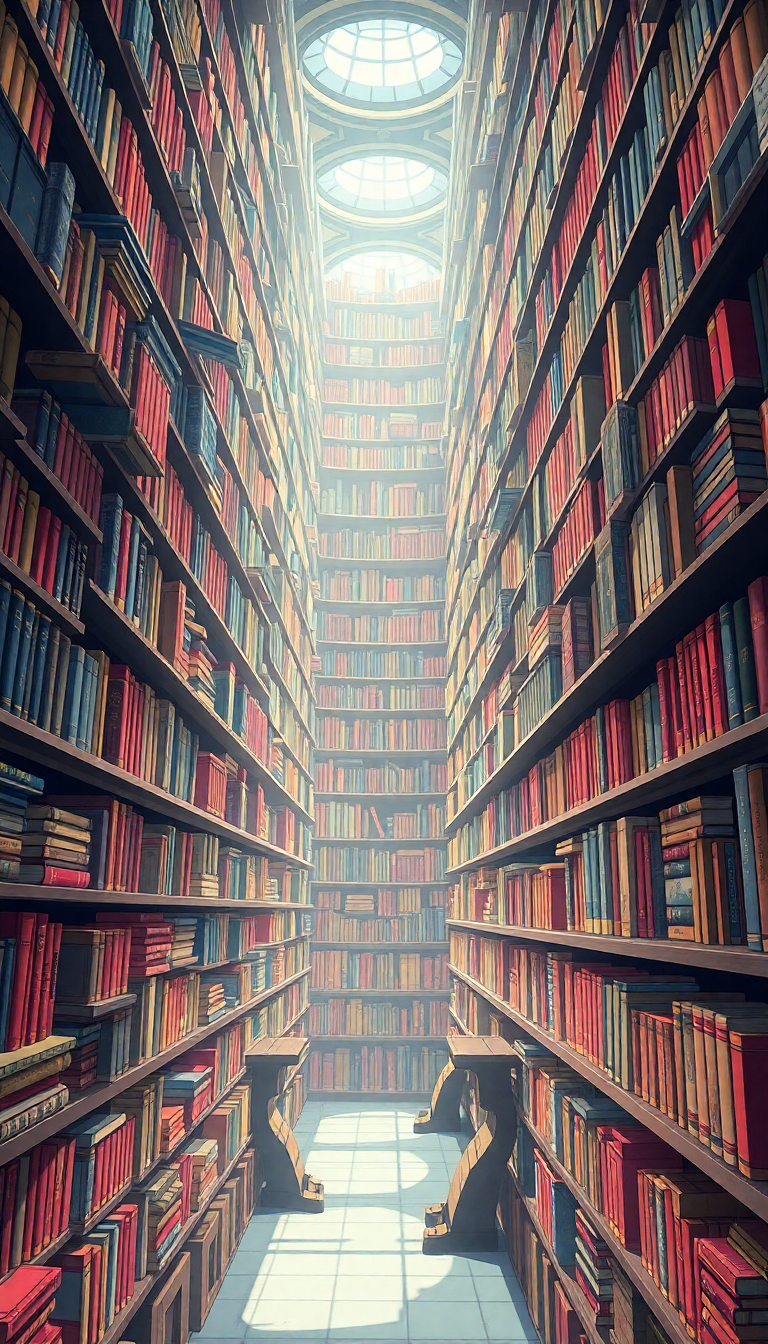 Magical Library Infinite Bookshelves Floating Anime Wallpaper