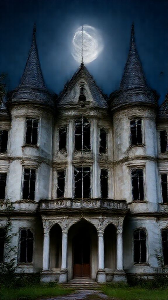 Abandoned Mansion Moonlight Through Broken Photorealistic Wallpaper