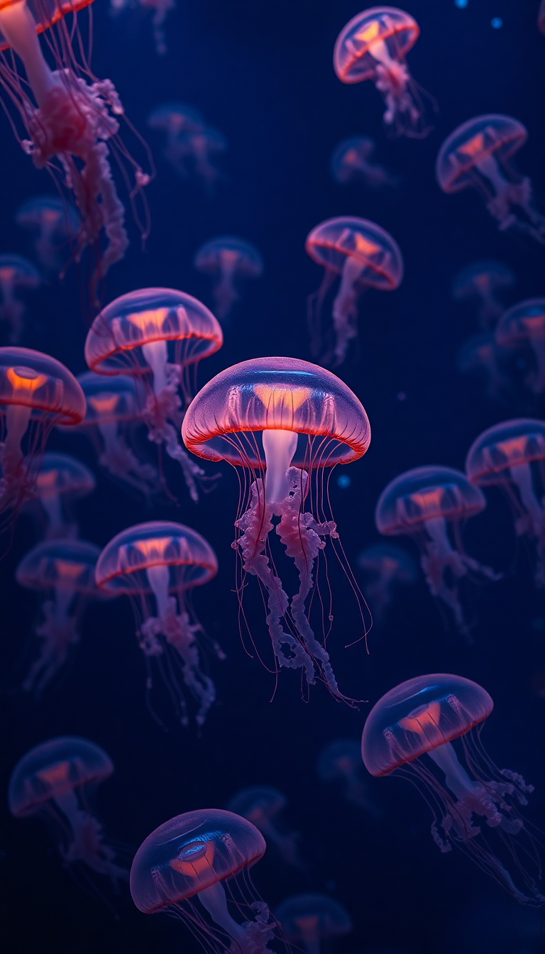 Jellyfish Swarm Deep Ocean Bioluminescent Photorealistic Wallpaper