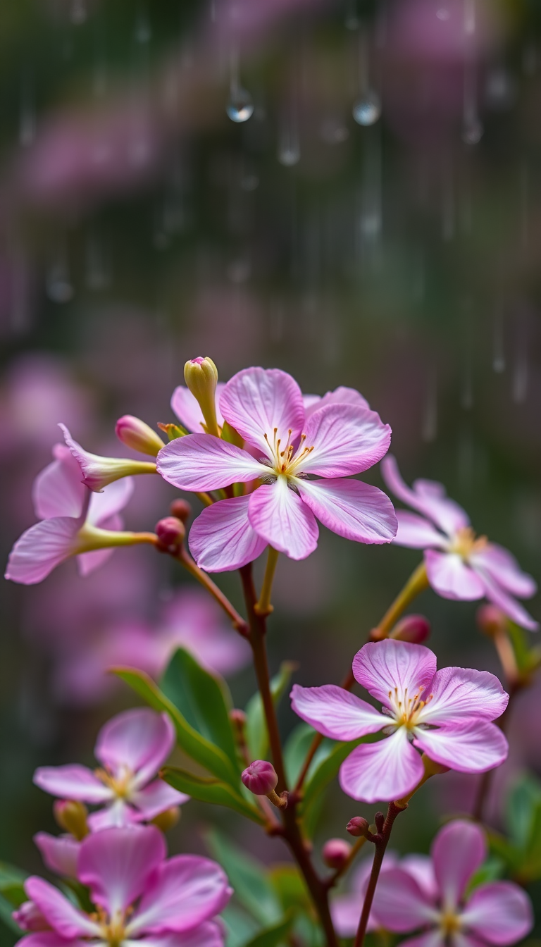 Spring Rain Flower Blooming Time Aesthetic Wallpaper