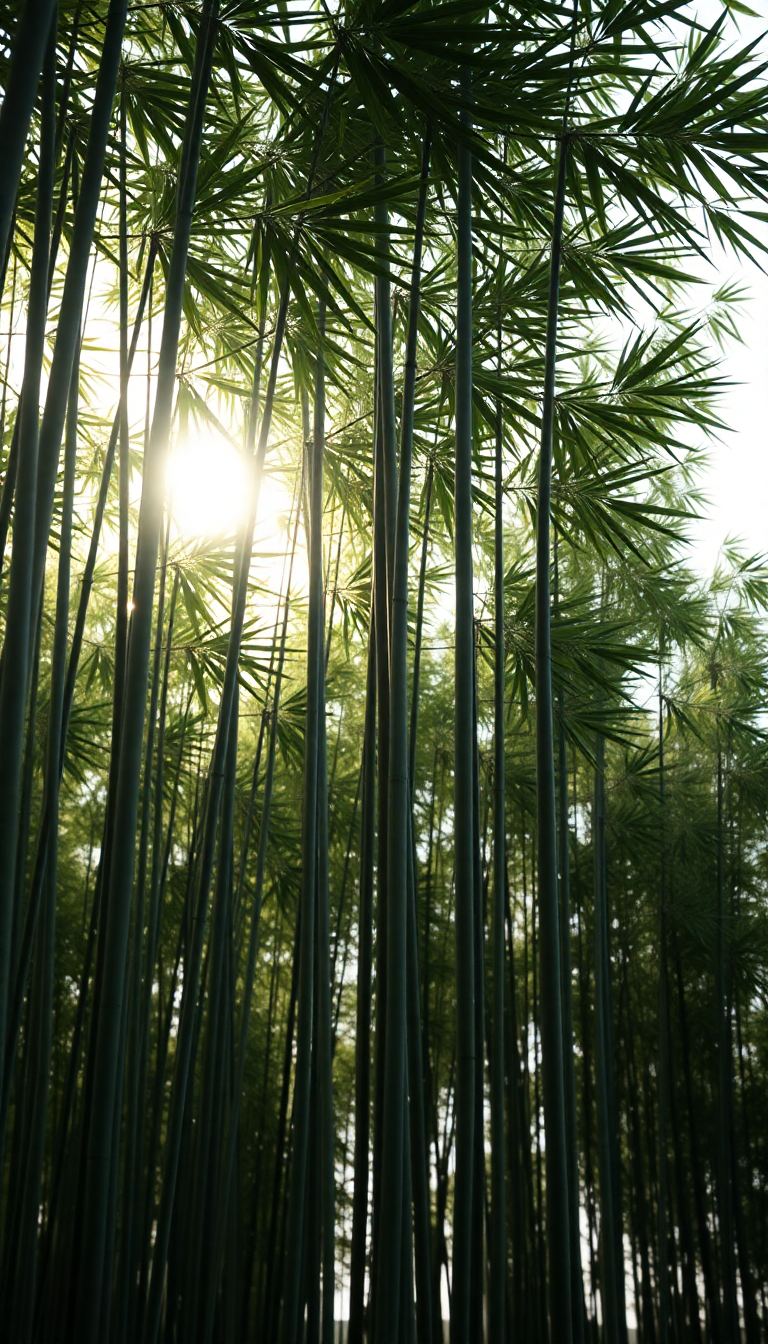 Bamboo Grove Swaying In Wind Minimalist Wallpaper
