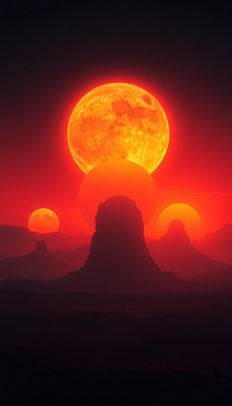 Alien Sunrise Three Suns Different Digital art Wallpaper