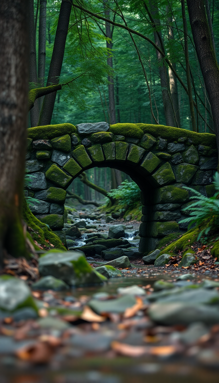 Moss Covered Ancient Stone Bridge Aesthetic Wallpaper