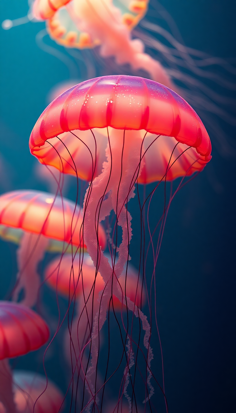 School Of Jellyfish Pulsing Glowing Photorealistic Wallpaper