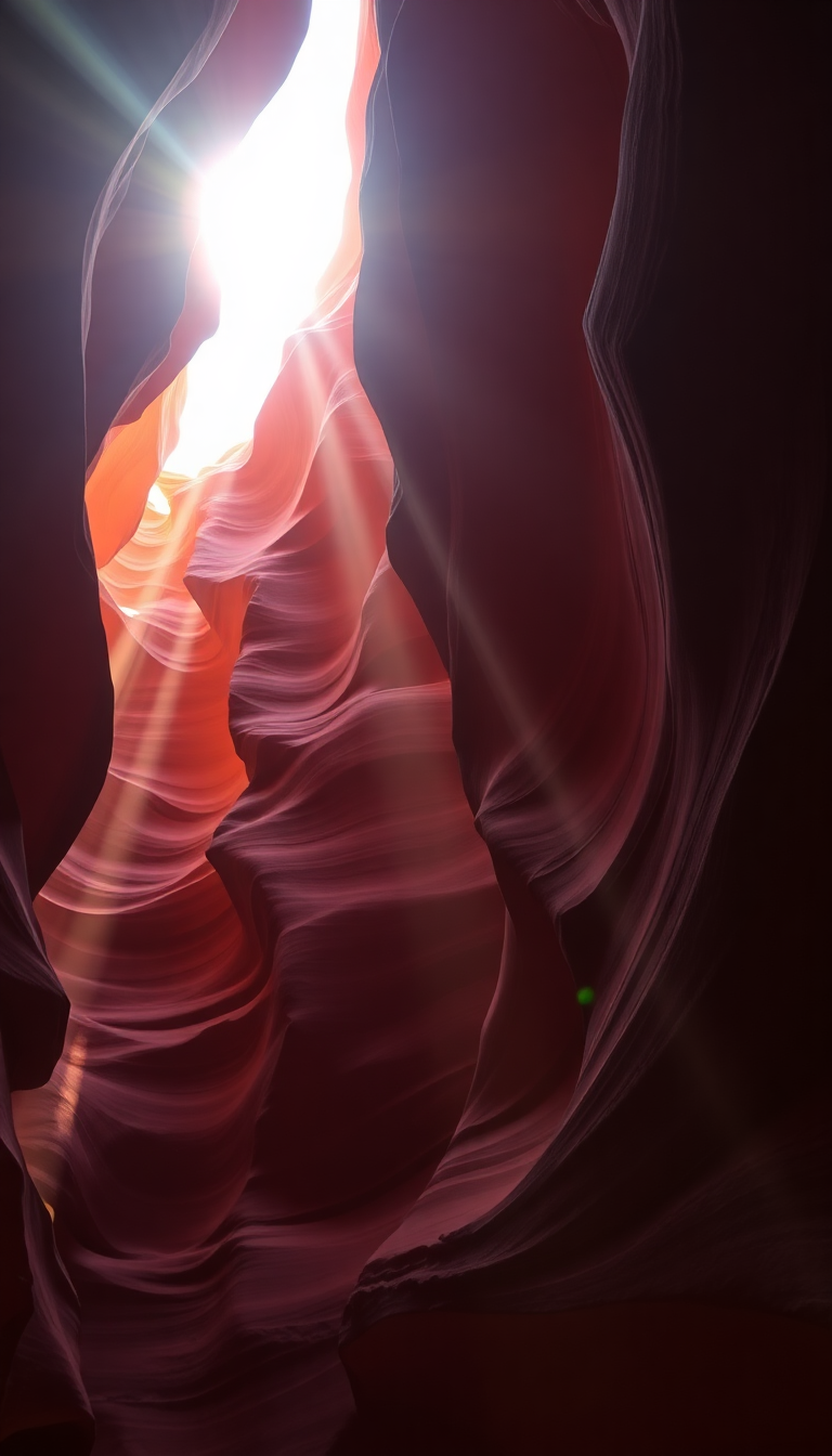 Slot Canyon Light Beam Hitting Photorealistic Wallpaper