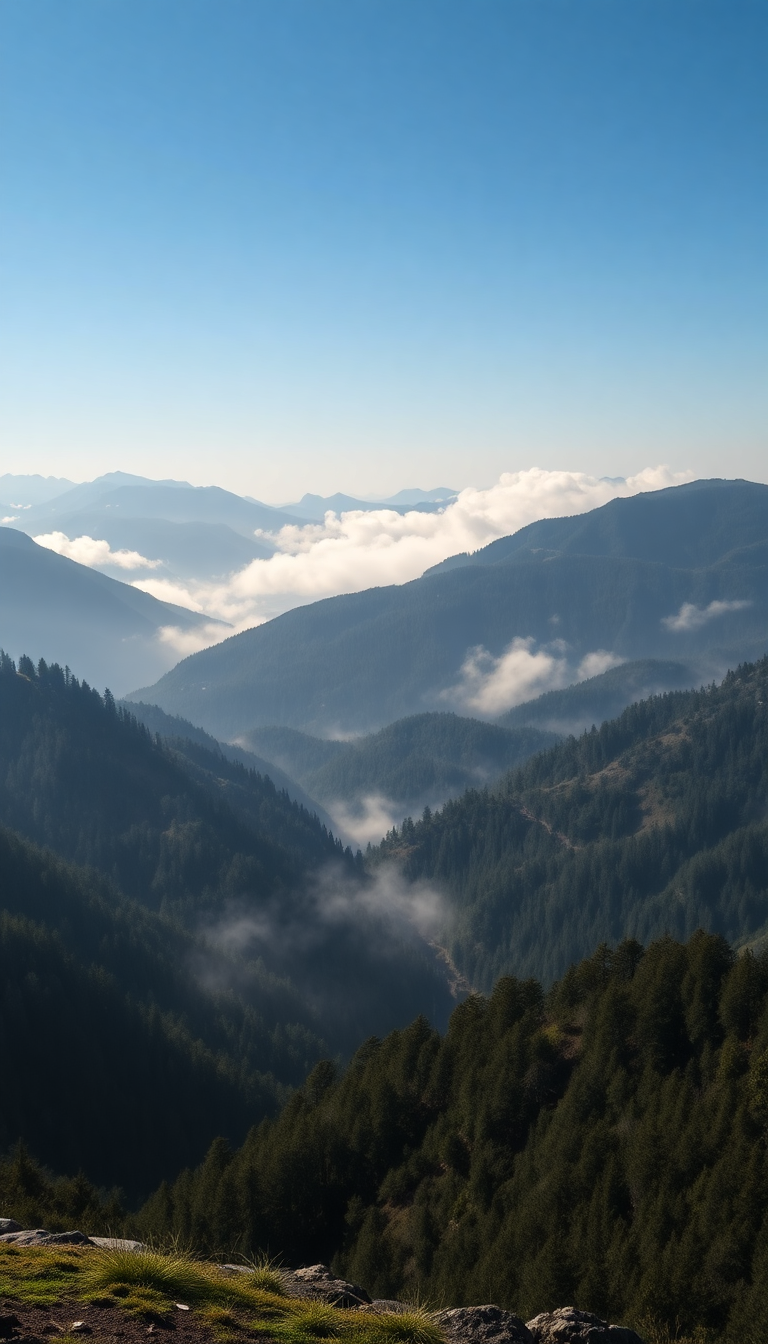 Fog Rolling Over Mountains Valley Photorealistic Wallpaper