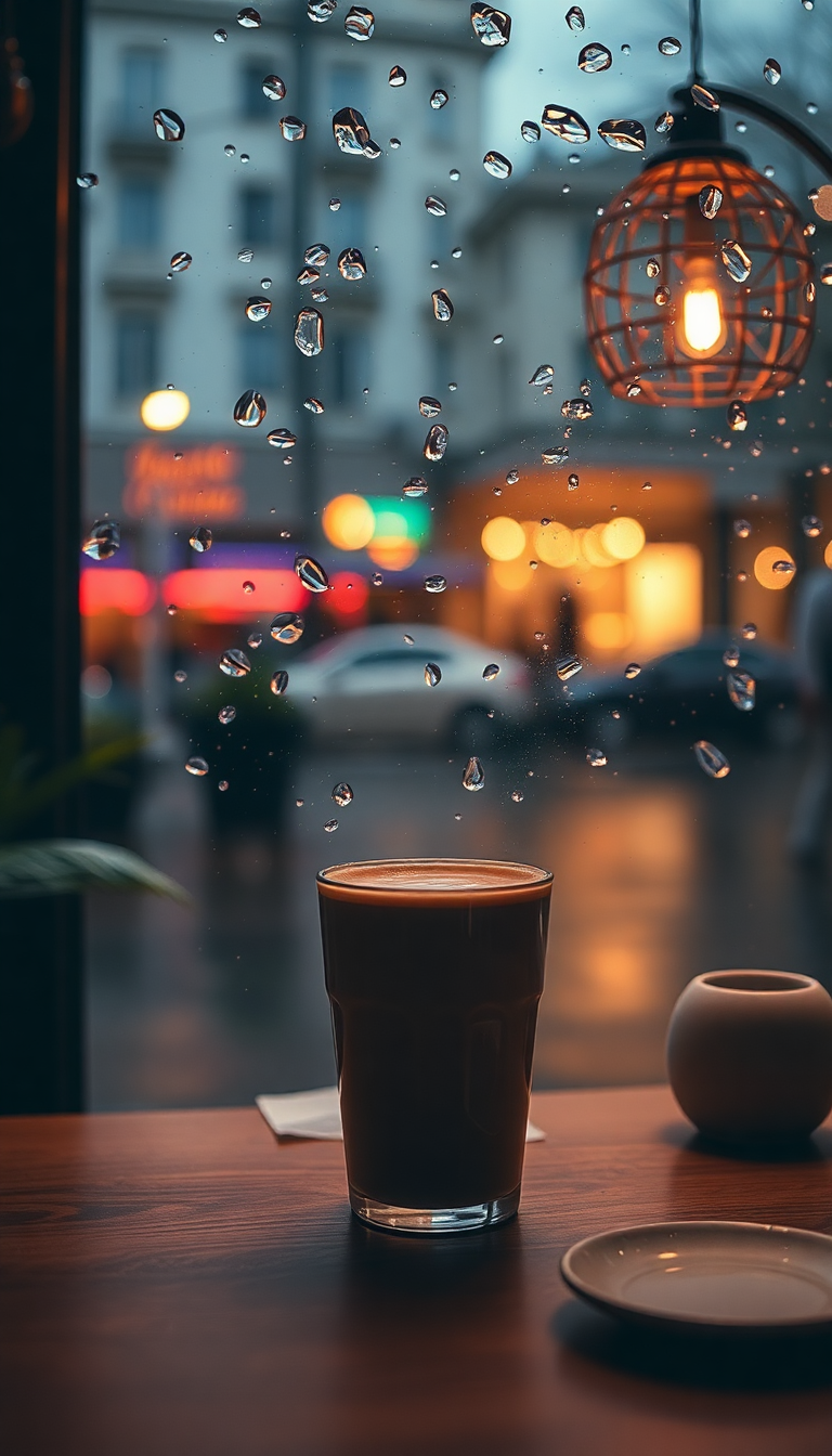 Coffee Shop Window Rain Outside Aesthetic Wallpaper