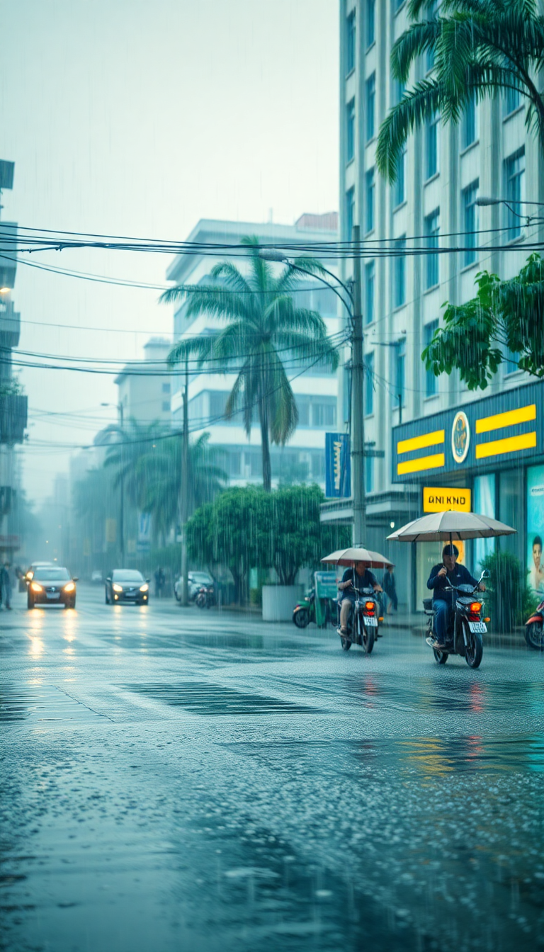 Monsoon Rain Heavy Downpour Street Photorealistic Wallpaper