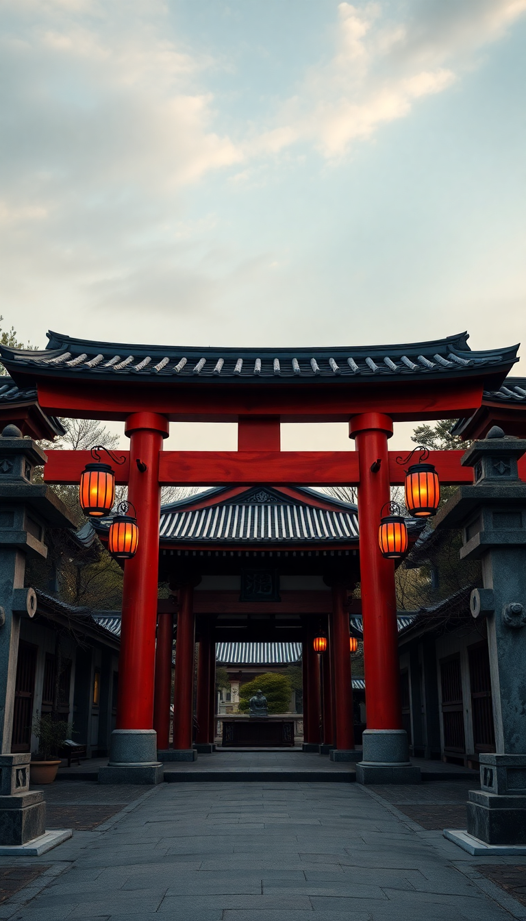 Japanese Temple Gate Torii Path Photorealistic Wallpaper