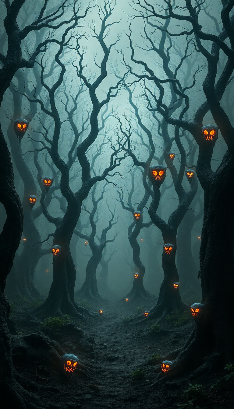 Dark Enchanted Forest Twisted Trees Digital art Wallpaper