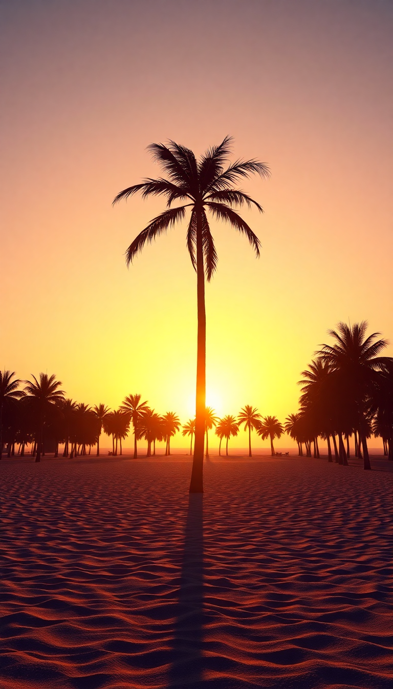 Summer Sunset Beach Silhouette Palm Photorealistic Wallpaper