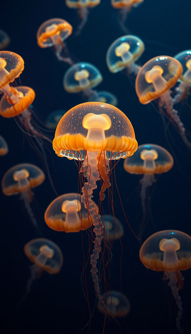 School Of Jellyfish Pulsing Glowing Photorealistic Wallpaper