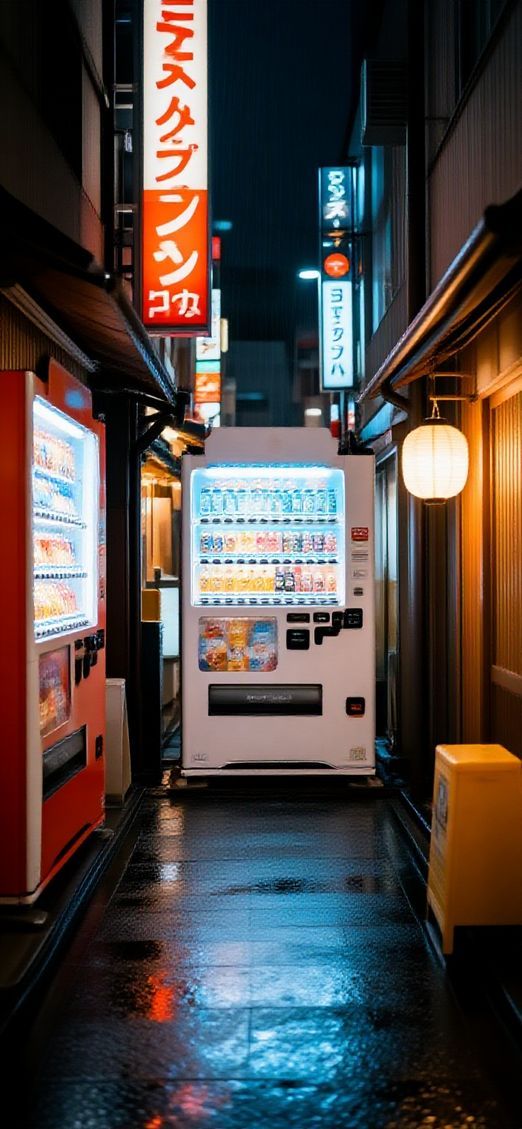 Tokyo Alley At Night Vending Photorealistic Wallpaper