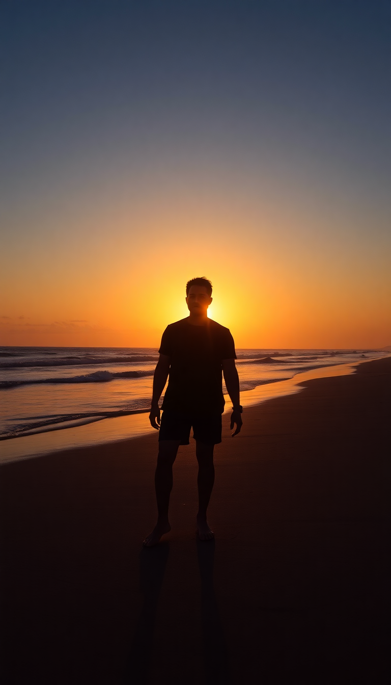Beach Sunset Golden Hour Silhouette Photorealistic Wallpaper
