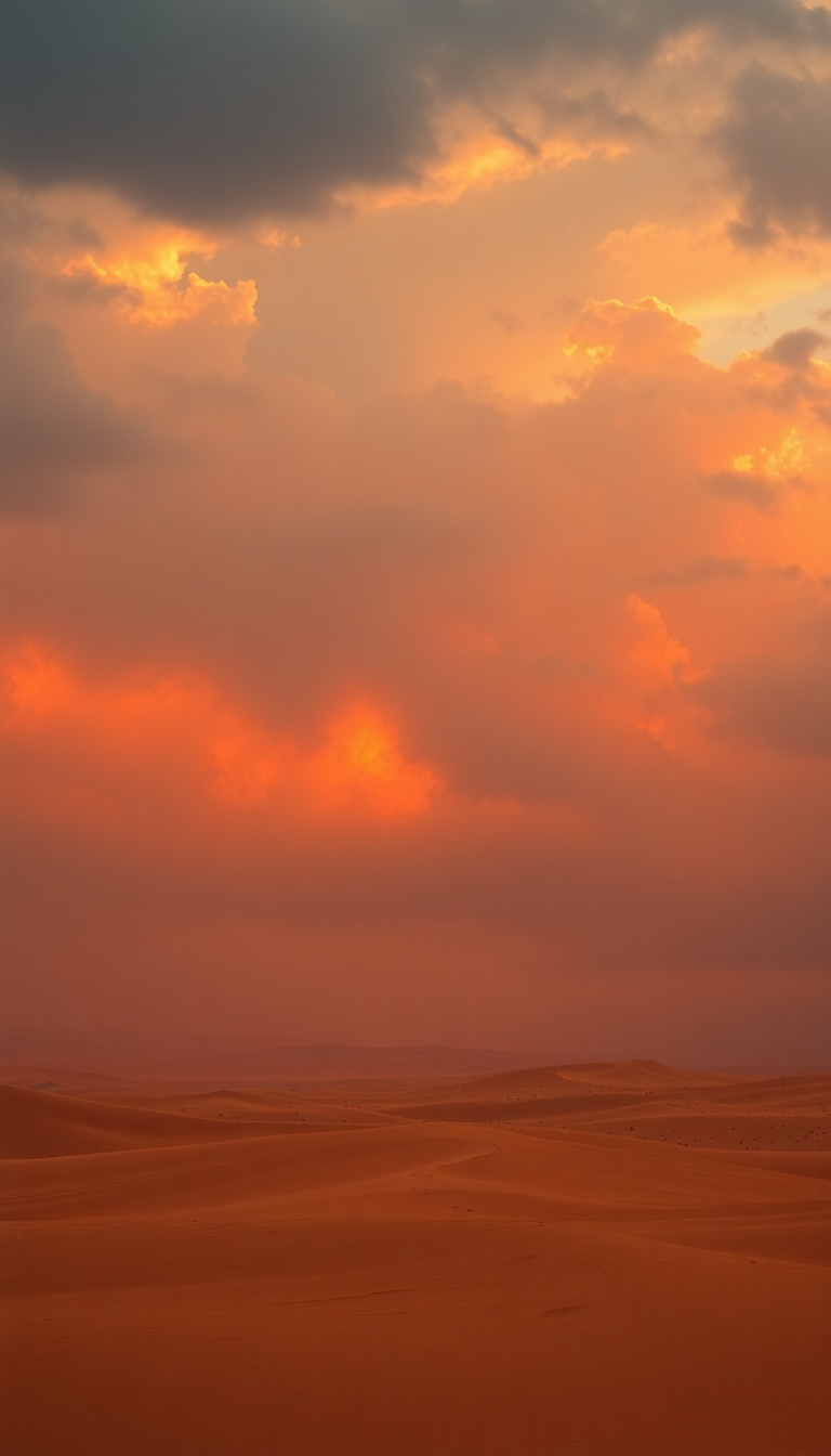 Sandstorm Approaching Desert Dramatic Orange Photorealistic Wallpaper