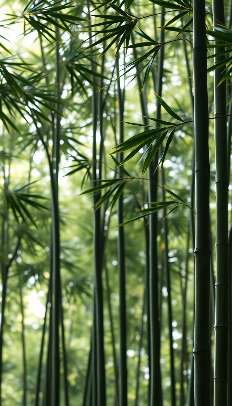 Bamboo Grove Swaying In Wind Minimalist Wallpaper