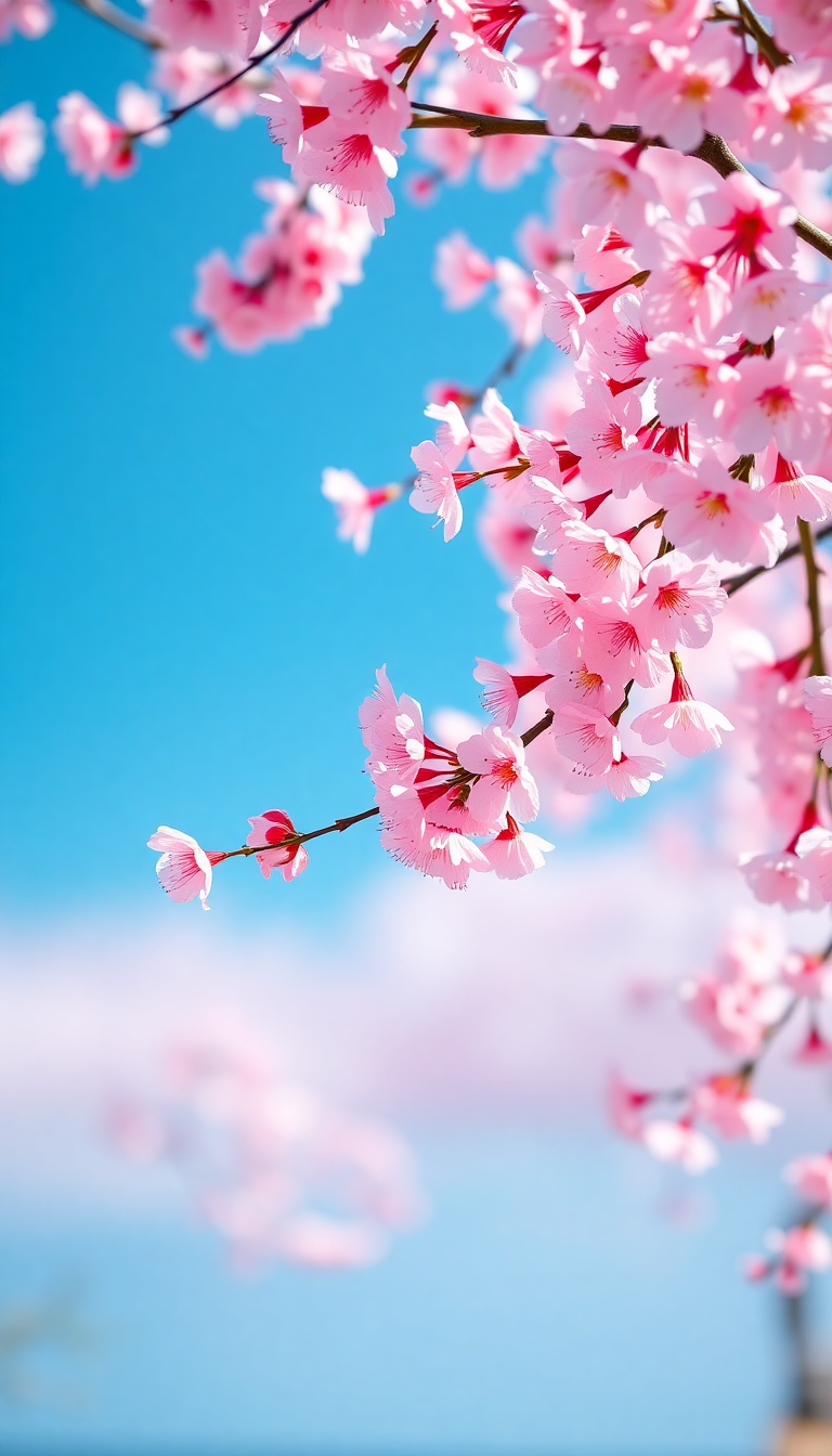 Spring Cherry Blossoms Japan Peak Photorealistic Wallpaper