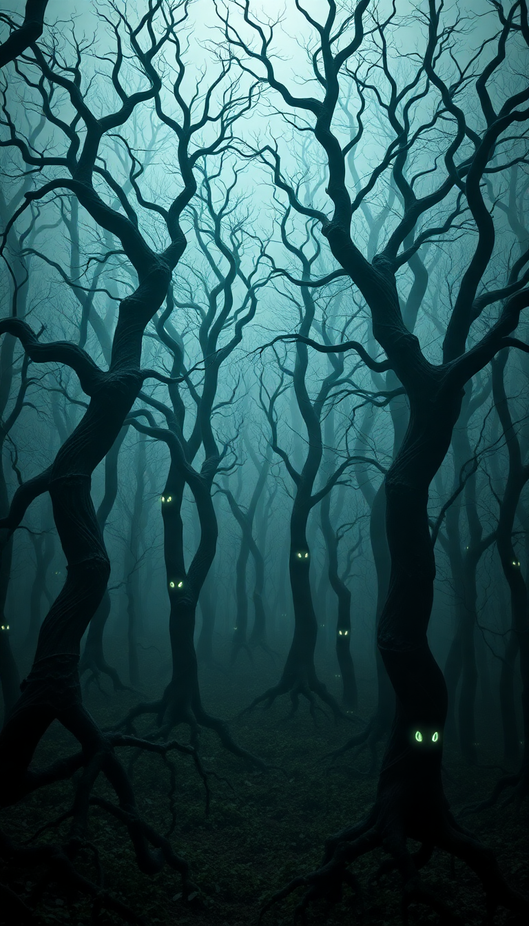 Dark Enchanted Forest Twisted Trees Digital art Wallpaper