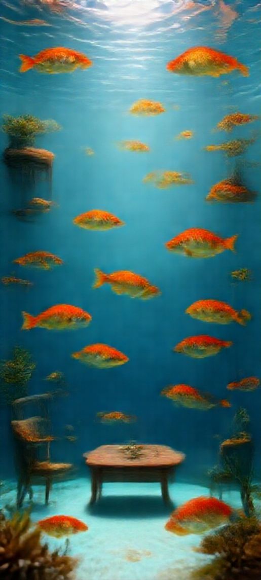 Room Underwater Furniture Floating Fish Digital art Wallpaper