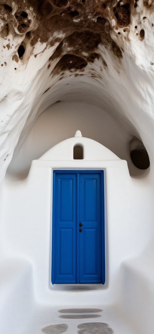 Cave House Santorini White Walls Photorealistic Wallpaper