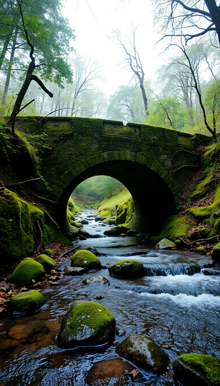 Moss Covered Ancient Stone Bridge Aesthetic Wallpaper