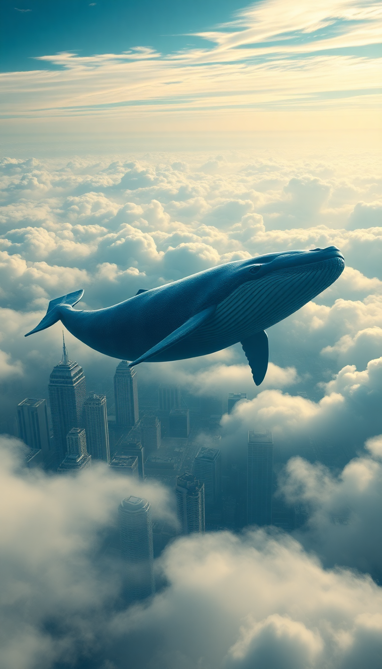 Giant Whale Swimming Through Clouds Digital art Wallpaper