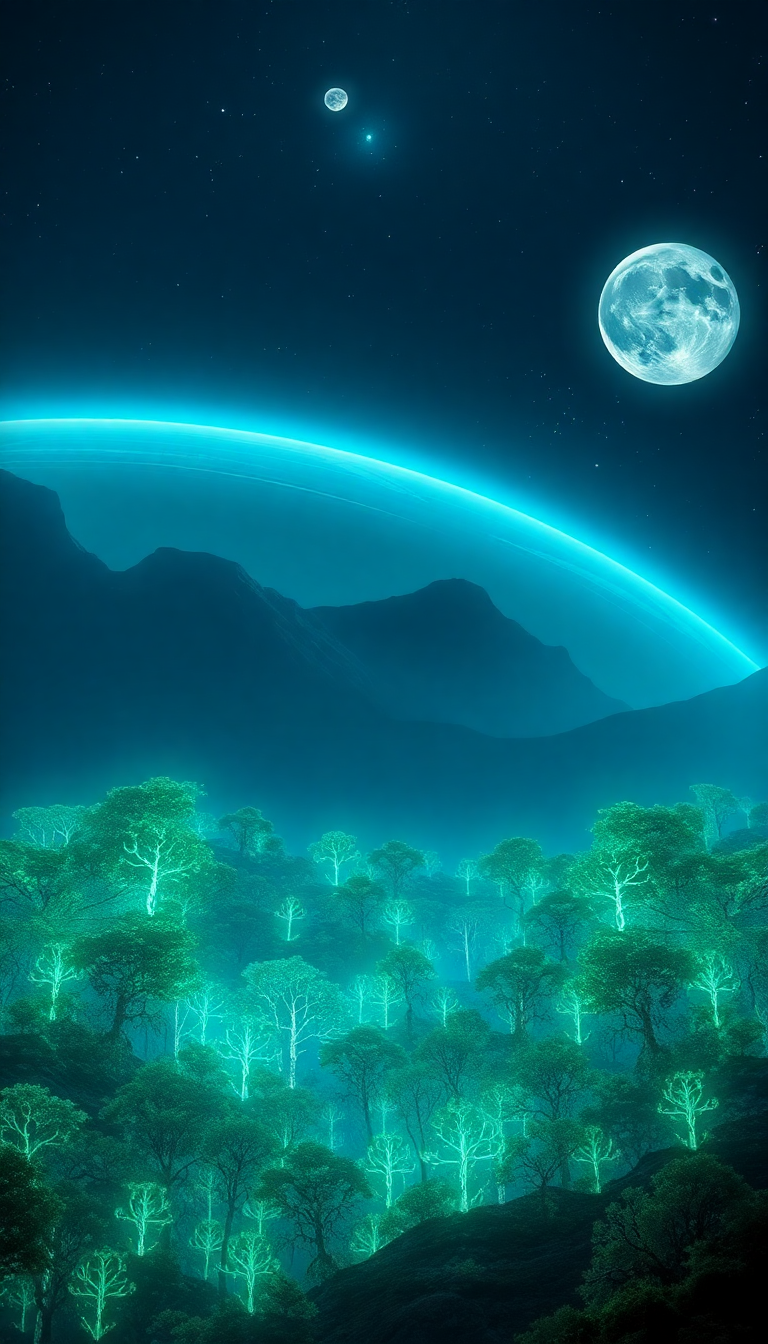 Bioluminescent Alien Forest On Distant Digital art Wallpaper