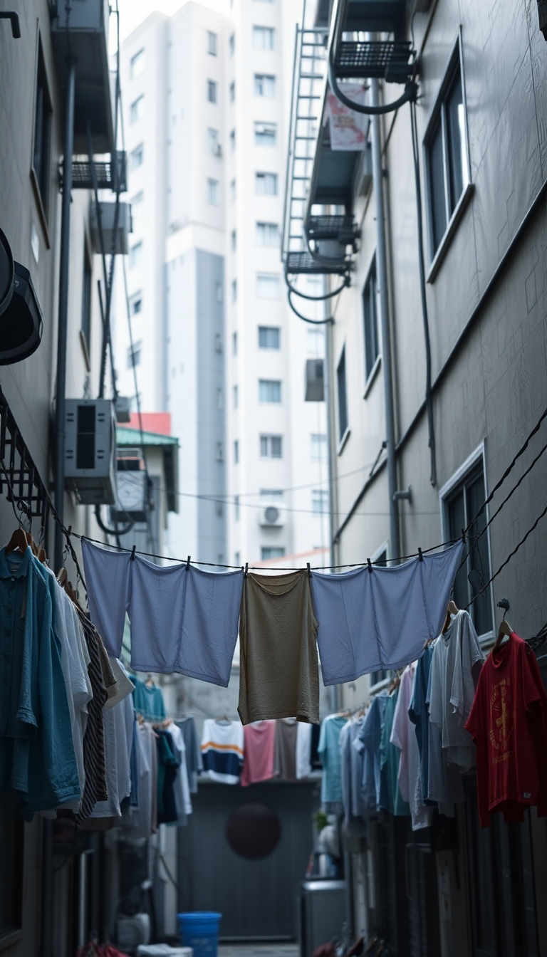 Hong Kong Density Apartments Laundry Photorealistic Wallpaper