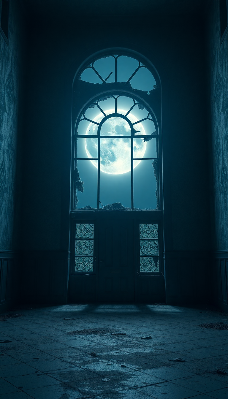 Abandoned Mansion Moonlight Through Broken Photorealistic Wallpaper