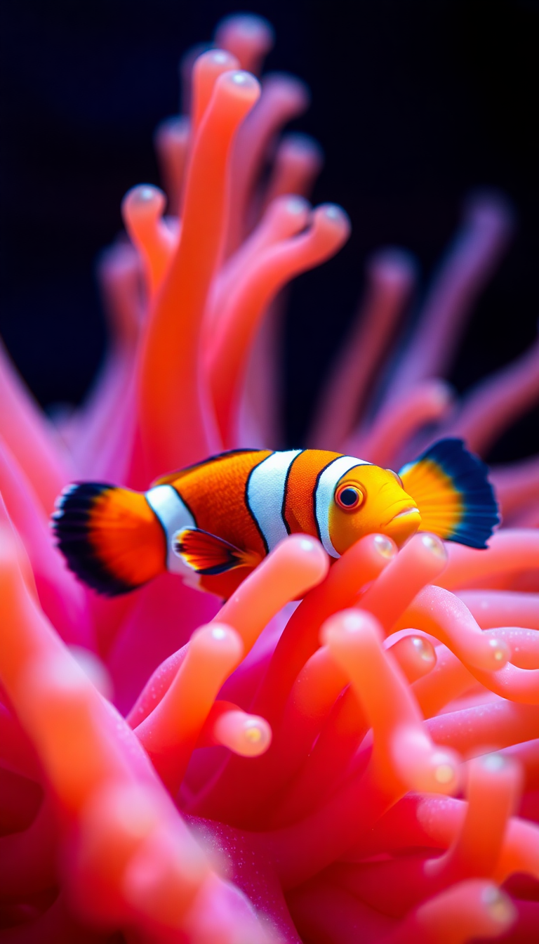 Anemone And Clownfish Macro Vibrant Photorealistic Wallpaper