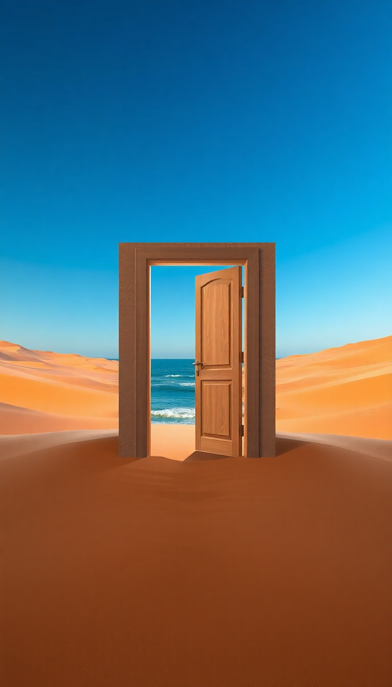 Door Standing Alone In Desert Digital art Wallpaper