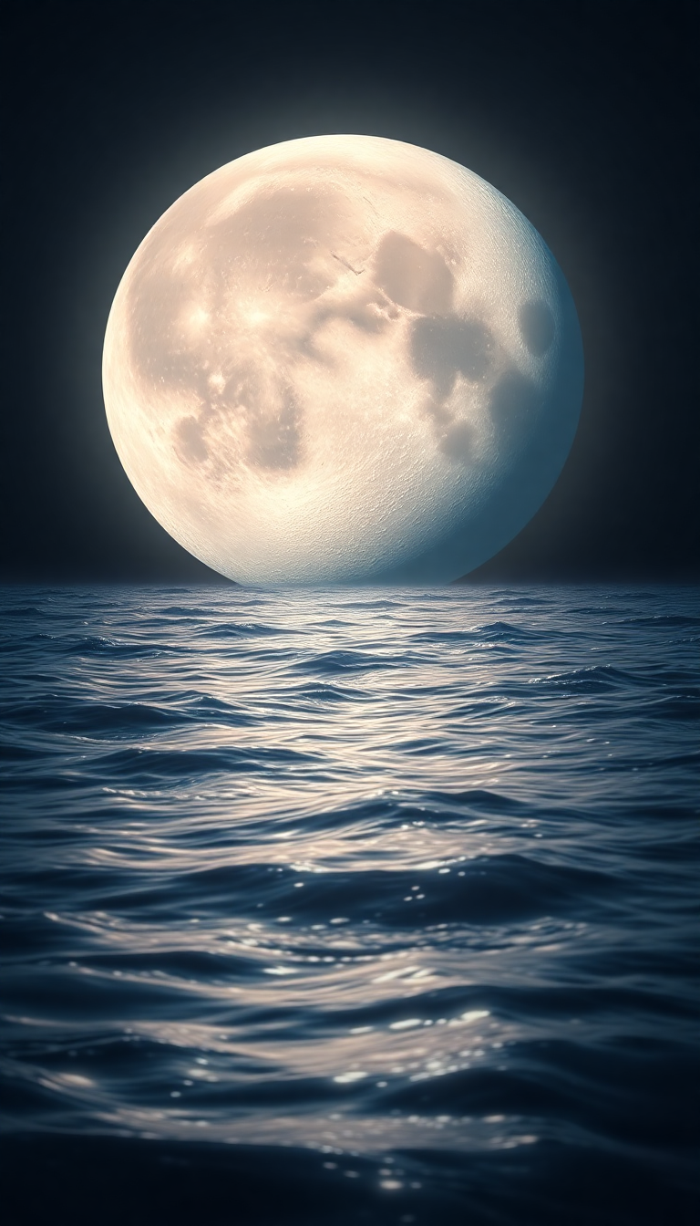 Giant Moon Touching Ocean Surface Digital art Wallpaper