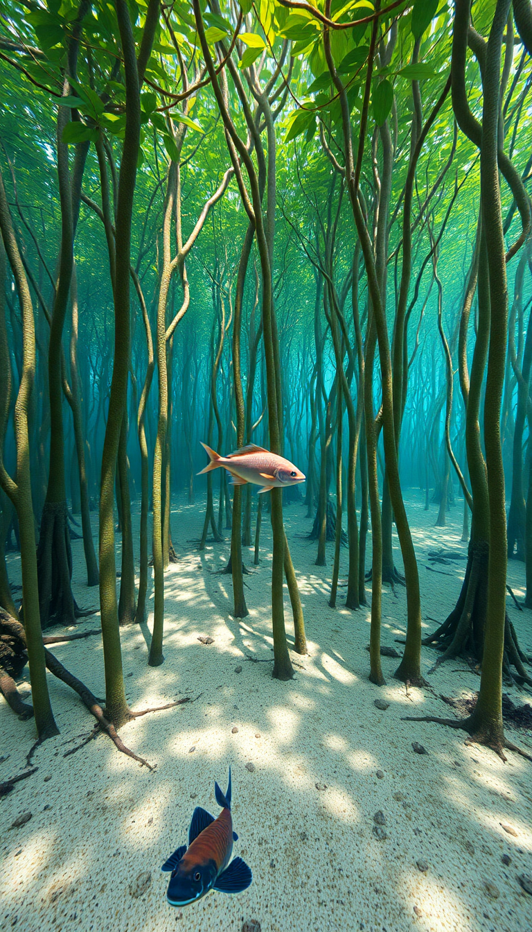 Mangrove Forest Roots Underwater Fish Photorealistic Wallpaper