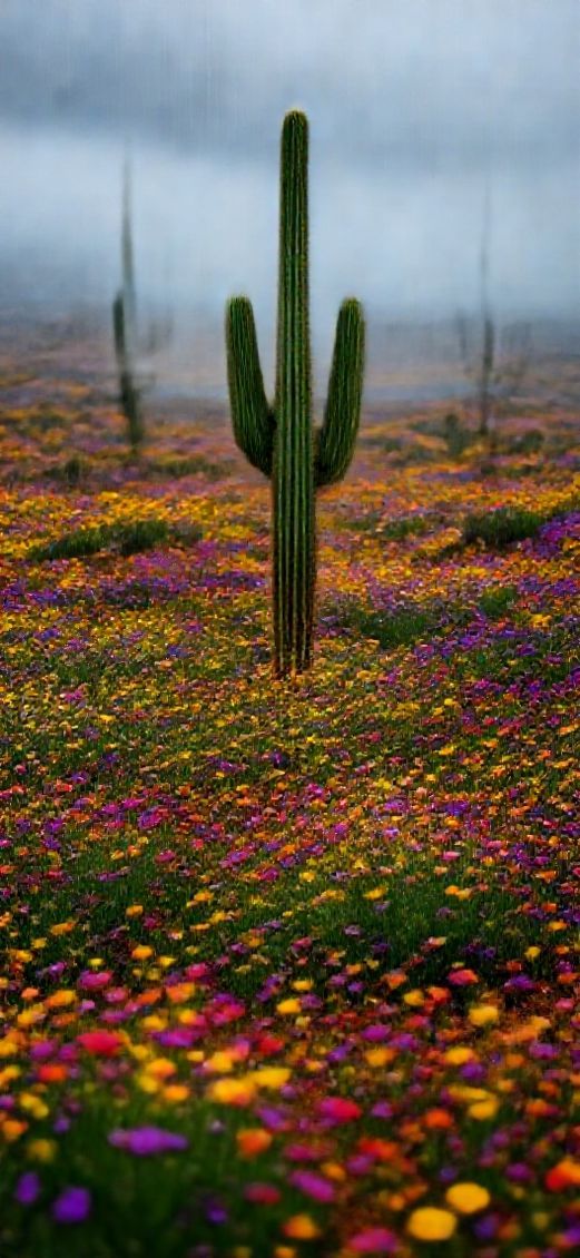 Blooming Desert After Rain Wildflowers Photorealistic Wallpaper
